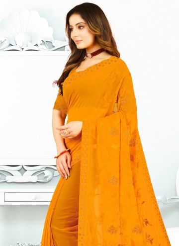 Georgette Trendy Saree in Orange Enhanced with Border