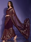 Georgette Trendy Saree in Purple Enhanced with Patch Border Work - 3