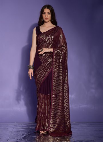 Georgette Trendy Saree in Purple Enhanced with Patch Border Work
