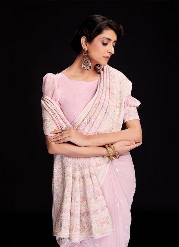 Georgette Trendy Saree in Rose Pink Enhanced with 