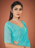 Georgette Trendy Saree in Turquoise Enhanced with Lucknowi Work - 1