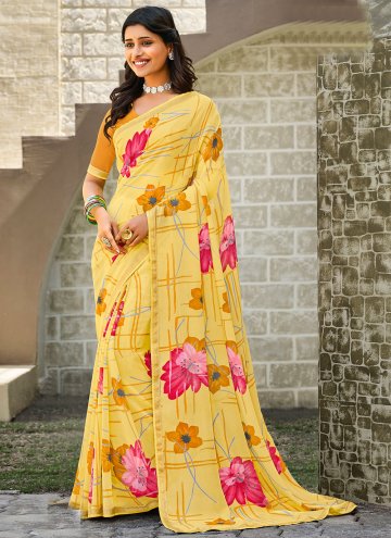 Georgette Trendy Saree in Yellow Enhanced with Border