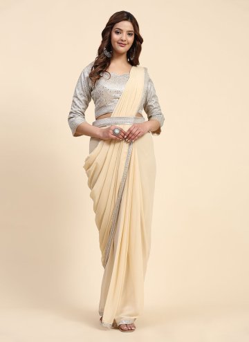 Georgette Trendy Saree in Yellow Enhanced with Emb