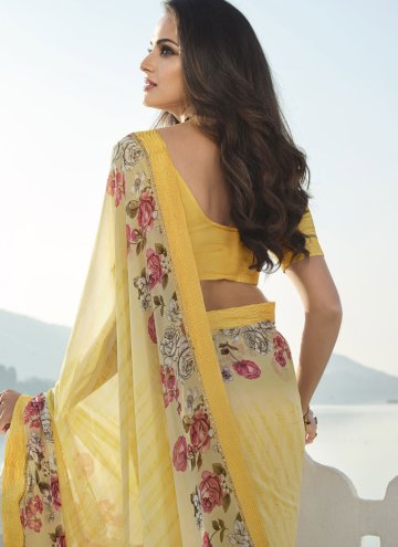 Georgette Trendy Saree in Yellow Enhanced with Printed