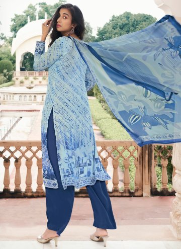 Glorious Aqua Blue Faux Crepe Digital Print Pakistani Suit