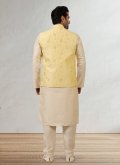 Glorious Beige and Yellow Banarasi Jacquard Work Kurta Payjama With Jacket - 2