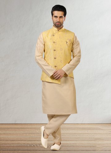 Glorious Beige and Yellow Banarasi Jacquard Work Kurta Payjama With Jacket