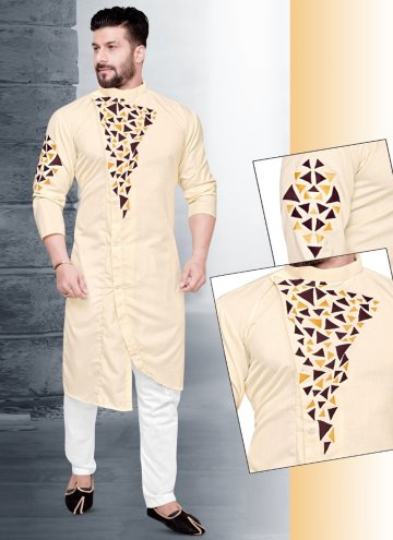 Glorious Beige Cotton  Resham Work Kurta Pyjama for Engagement