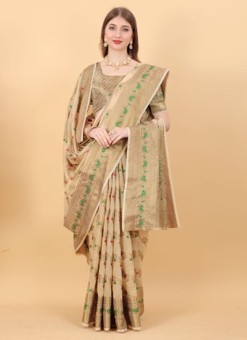 Glorious Beige Cotton Silk Border Classic Designer Saree