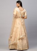 Glorious Beige Satin Embroidered A Line Lehenga Choli for Party - 2