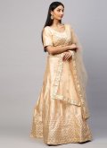 Glorious Beige Satin Embroidered A Line Lehenga Choli for Party - 3