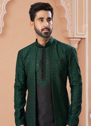 Glorious Black and Green Banarasi Embroidered Indo Western Sherwani