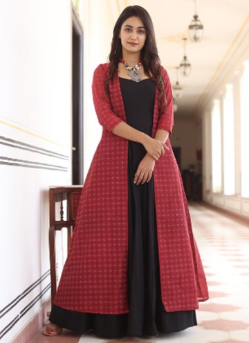 Glorious Black and Red Muslin Print Party Wear Kurti