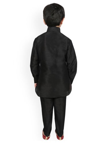 Glorious Black Art Dupion Silk Plain Work Kurta Pyjama