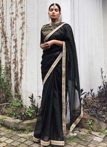 Glorious Black Georgette Embroidered Contemporary Saree