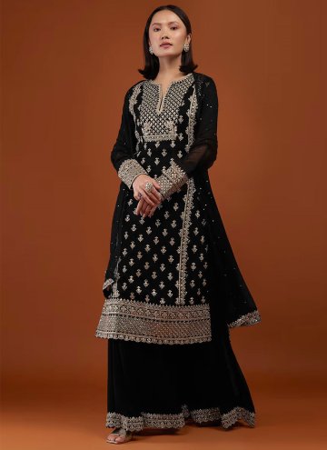 Glorious Black Georgette Embroidered Salwar Suit f