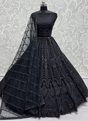 Glorious Black Net Embroidered Lehenga Choli for C