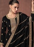 Glorious Black Silk Embroidered Salwar Suit - 1