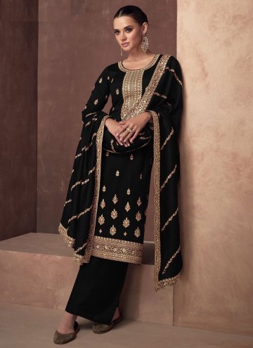 Glorious Black Silk Embroidered Salwar Suit