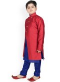 Glorious Blue and Red Art Dupion Silk Fancy work Jacket Style - 1