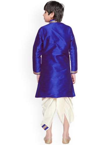 Glorious Blue Art Dupion Silk Embroidered Dhoti Kurta