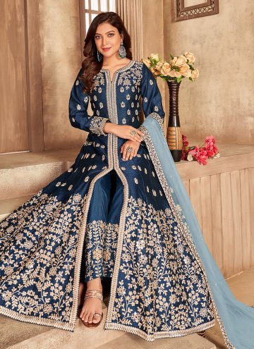 Glorious Blue Art Silk Embroidered Designer Anarka