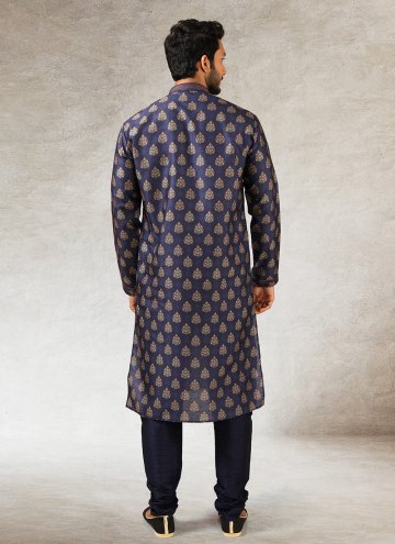 Glorious Blue Art Silk Printed Kurta Pyjama