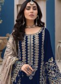 Glorious Blue Faux Georgette Embroidered Pakistani Suit - 1