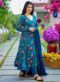 Glorious Blue Maslin Silk Digital Print Trendy Salwar Suit - 2