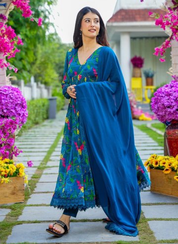 Glorious Blue Maslin Silk Digital Print Trendy Salwar Suit