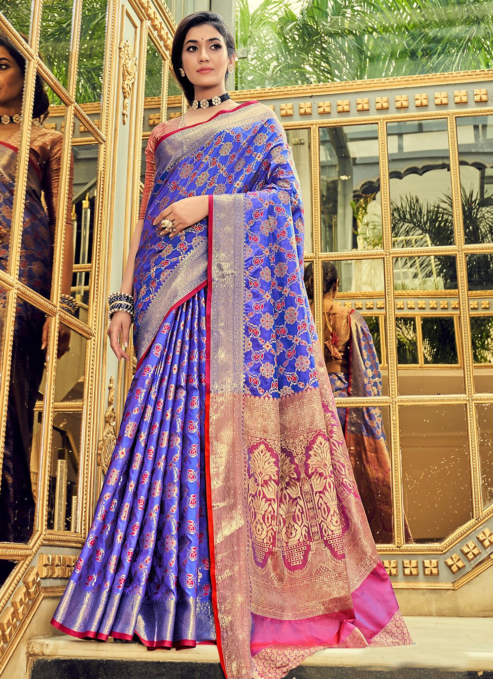 Glorious Blue Silk Woven Traditional Saree