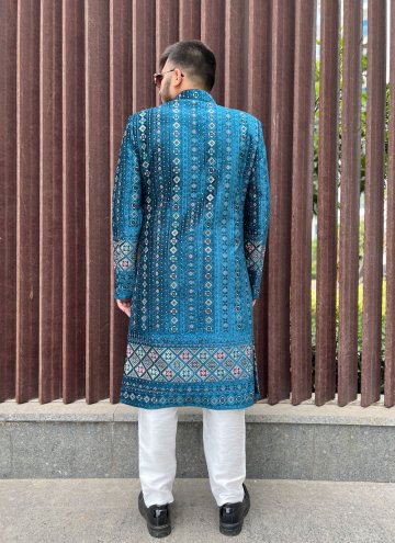 Glorious Blue Velvet Embroidered Sherwani for Ceremonial