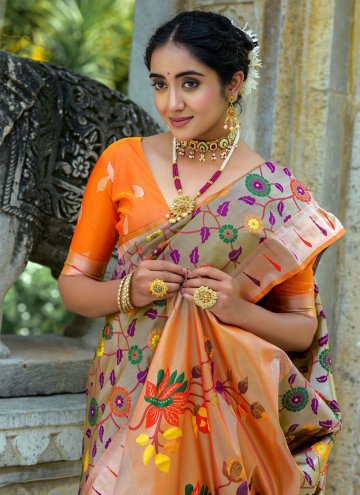 Glorious Brown Kanjivaram Silk Meenakari Trendy Saree