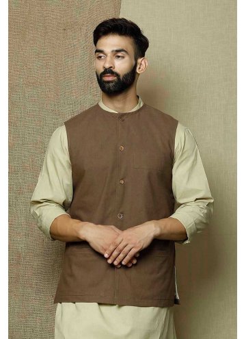 Glorious Brown Satin Plain Work Nehru Jackets
