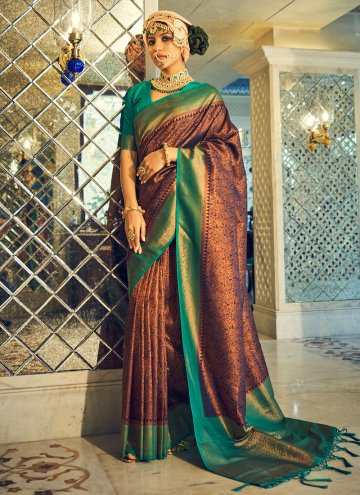 Glorious Brown Silk Woven Designer Saree