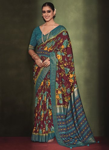 Glorious Brown Tussar Silk Printed Printed Sarees