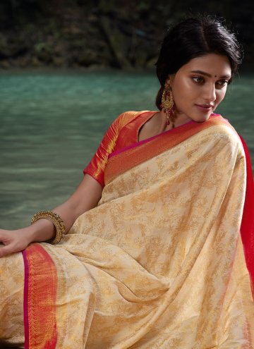 Glorious Cream Kanjivaram Silk Woven Classic Designer Saree