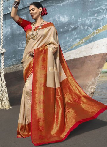 Glorious Cream Silk Woven Designer Saree