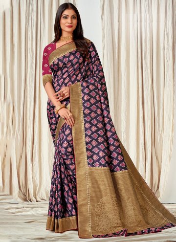 Glorious Digital Print Tussar Silk Purple Classic Designer Saree