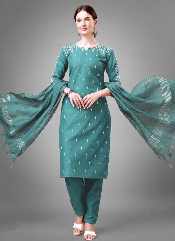 Glorious Embroidered Cotton  Teal Salwar Suit