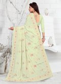Glorious Embroidered Faux Crepe Green Trendy Saree - 1