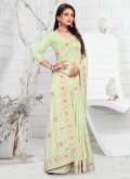 Glorious Embroidered Faux Crepe Green Trendy Saree - 2
