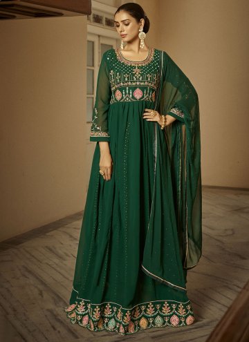 Glorious Embroidered Faux Georgette Green Floor Le