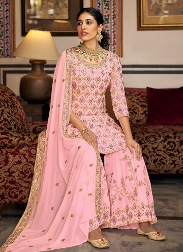 Glorious Embroidered Faux Georgette Pink Salwar Suit
