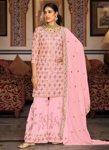 Glorious Embroidered Faux Georgette Pink Salwar Su