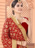 Glorious Embroidered Faux Georgette Red Designer Traditional Saree - 1