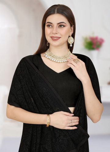 Glorious Embroidered Georgette Black Trendy Saree