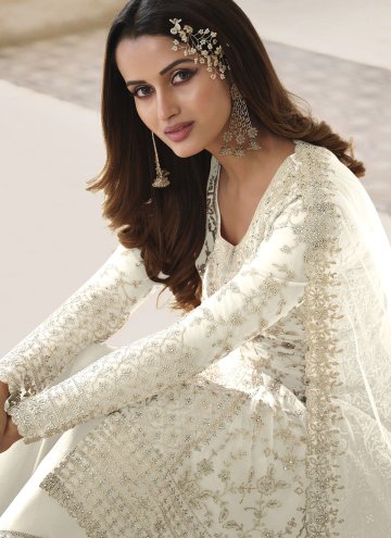 Glorious Embroidered Net White Trendy Salwar Suit