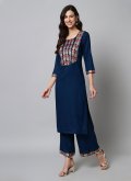 Glorious Embroidered Rayon Navy Blue Party Wear Kurti - 1