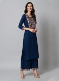 Glorious Embroidered Rayon Navy Blue Party Wear Kurti - 3